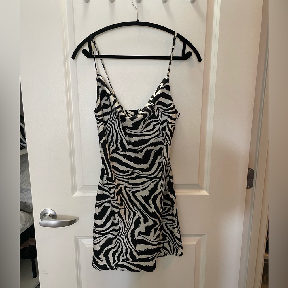 Satin cowl neck zebra dress - only worn once!
